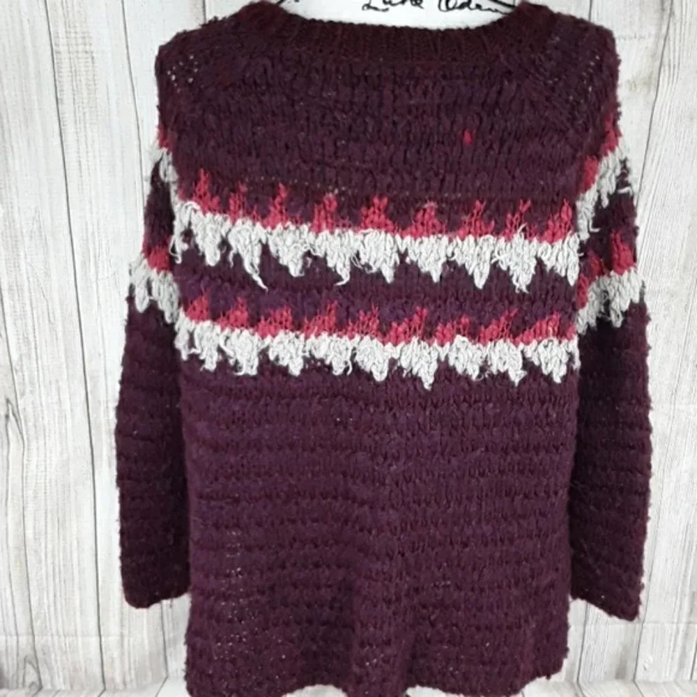 Free People Womens Sweater XS Purple Fair Isle Knit Wool Blend Cozy Boho